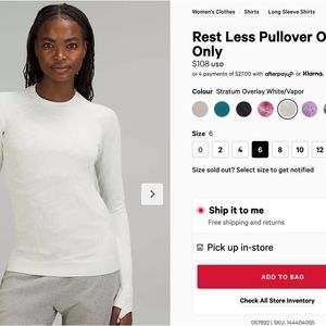 Lululemon rest less long sleeve pullover stratum overlay white vapor
